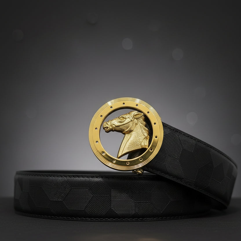 The Equestrian Sovereign: Handmade Embossed Cowhide Belt