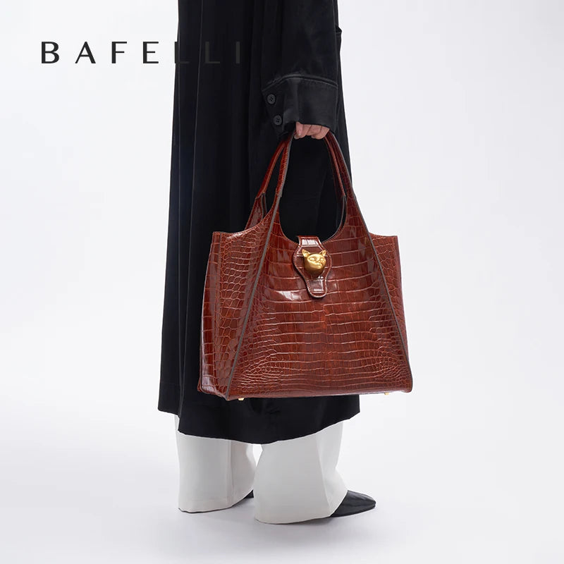 The Executive Crocodile: BAFELLI Large Capacity Genuine Leather Tote
