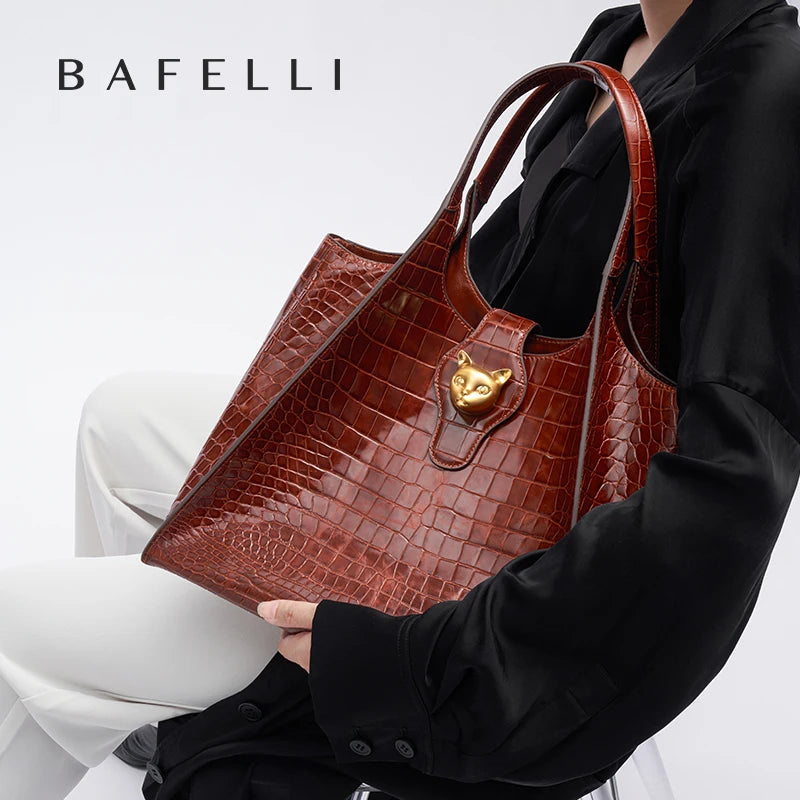 The Executive Crocodile: BAFELLI Large Capacity Genuine Leather Tote
