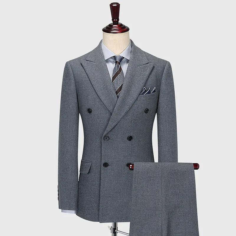 The Granite Sovereign: 100% Wool Double-Breasted Suit
