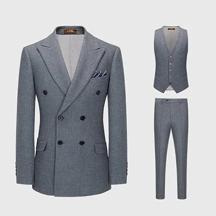 The Granite Sovereign: 100% Wool Double-Breasted Suit