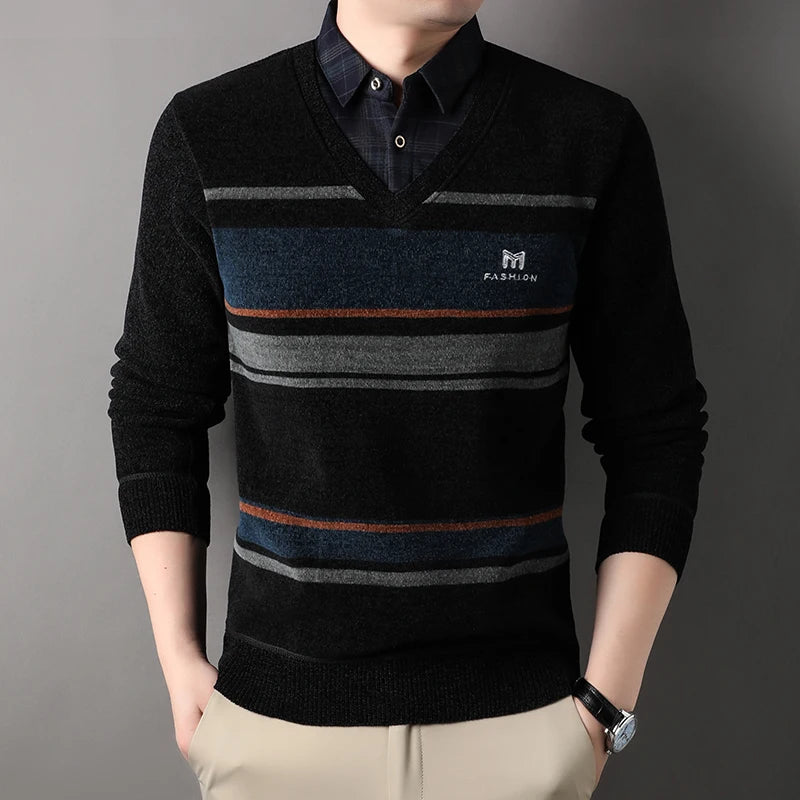 The Arctic Stripe: Velvet-Lined Thermal Pullover