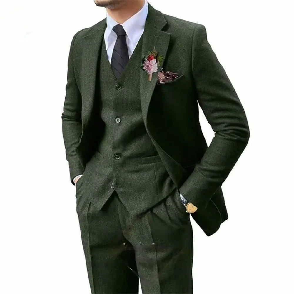 The Amber Fishbone: Brown Tweed 3-Piece Smoking Suit