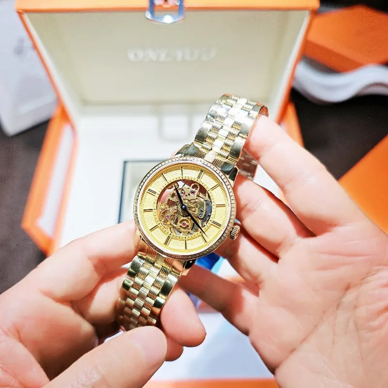 The Ethereal Kinetic: Genuine Diamond-Set Skeleton Automatic Watch