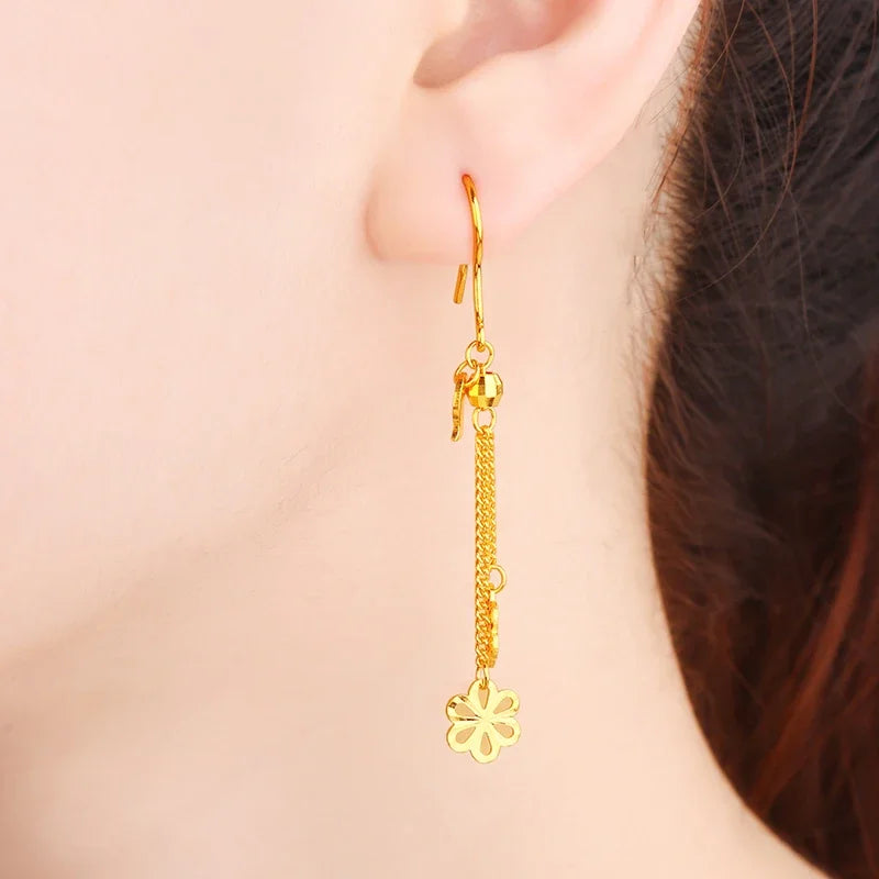 The Golden Cascade: 24K Pure Solid Gold Tassel Earrings