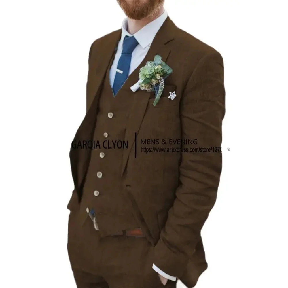 The Azure Coast: 3-Piece Retro Linen Wedding Suit