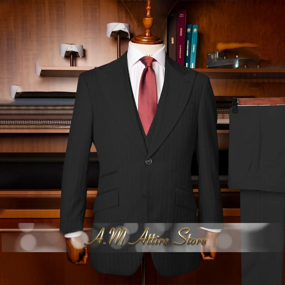 The Sterling Meridian: Men’s Retro Striped 3-Piece Grey Suit