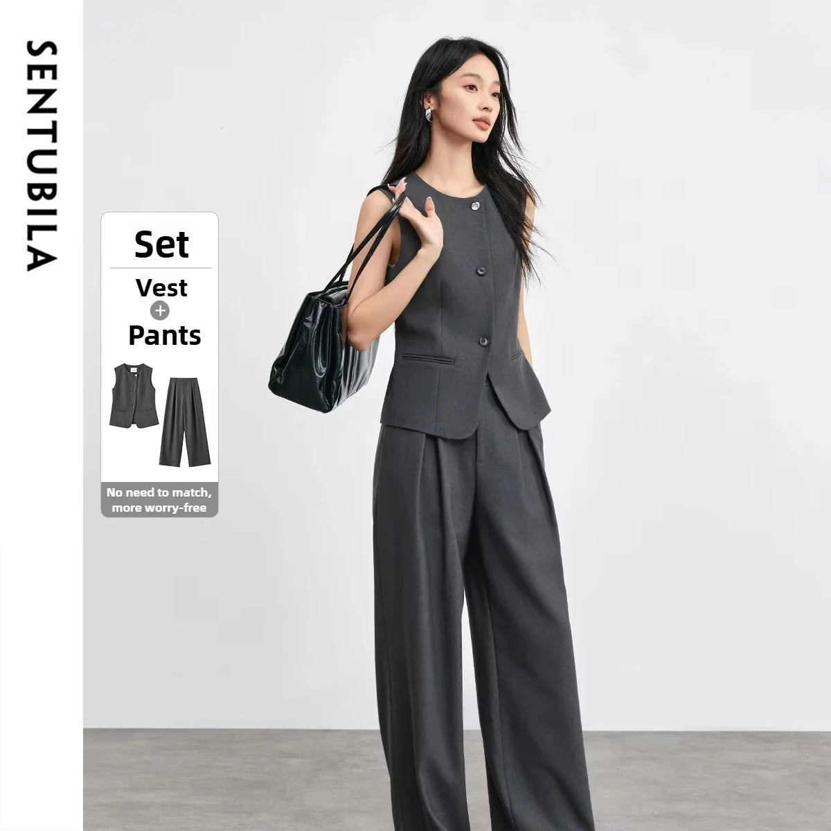 The Commuter Chic: Sentubila Overlap Vest & Wide-Leg Trouser Set