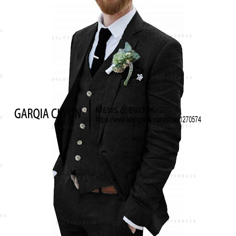 The Azure Coast: 3-Piece Retro Linen Wedding Suit