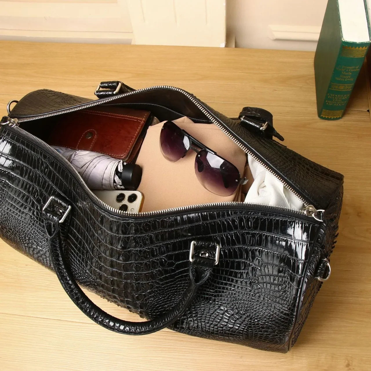 The Apex Voyager: Luxury Alligator-Embossed Leather Duffle