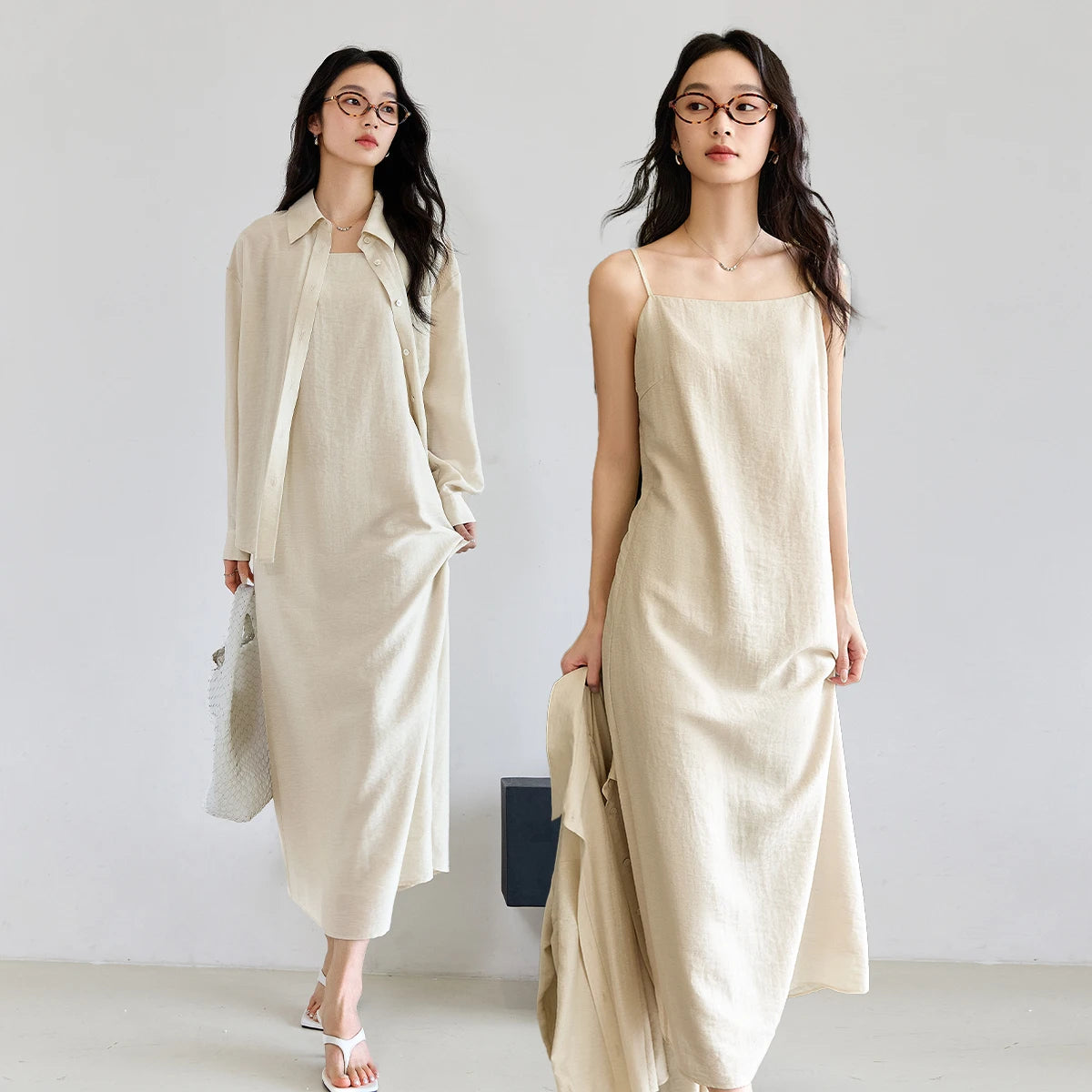 The Autumn Sophisticate: Vimly Two-Piece Suspend Dress & Oversized Shirt Set