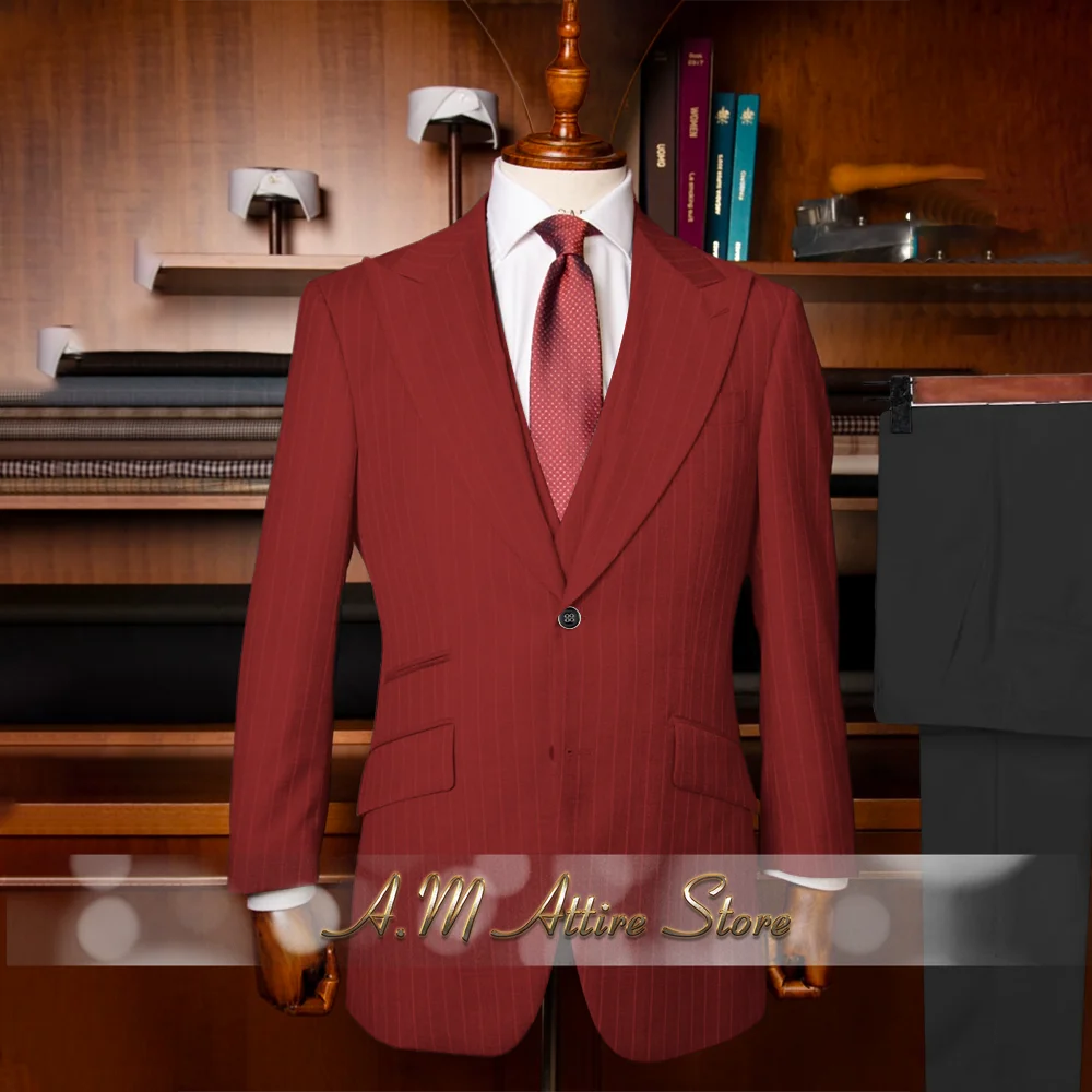 The Sterling Meridian: Men’s Retro Striped 3-Piece Grey Suit