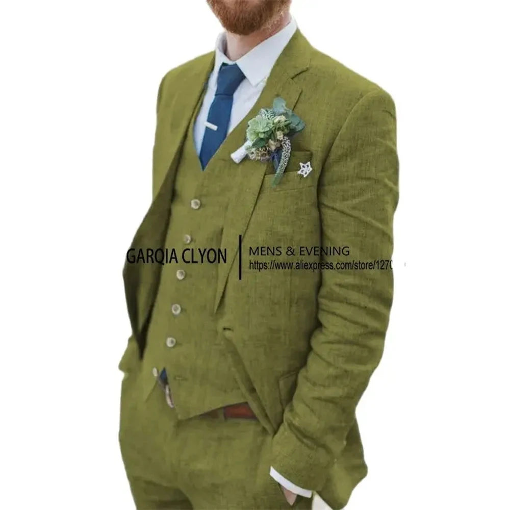 The Azure Coast: 3-Piece Retro Linen Wedding Suit