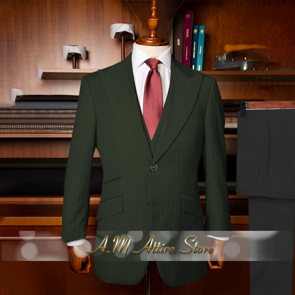 The Sterling Meridian: Men’s Retro Striped 3-Piece Grey Suit