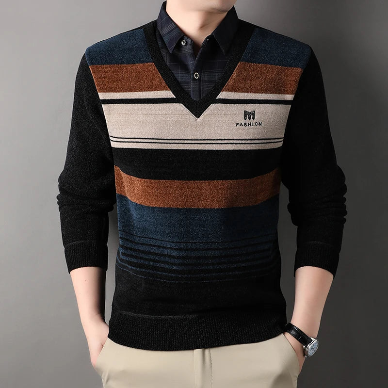 The Arctic Stripe: Velvet-Lined Thermal Pullover