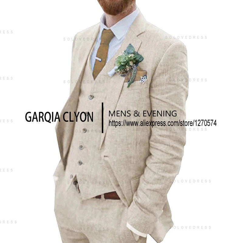 The Azure Coast: 3-Piece Retro Linen Wedding Suit