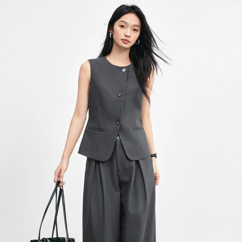 The Commuter Chic: Sentubila Overlap Vest & Wide-Leg Trouser Set