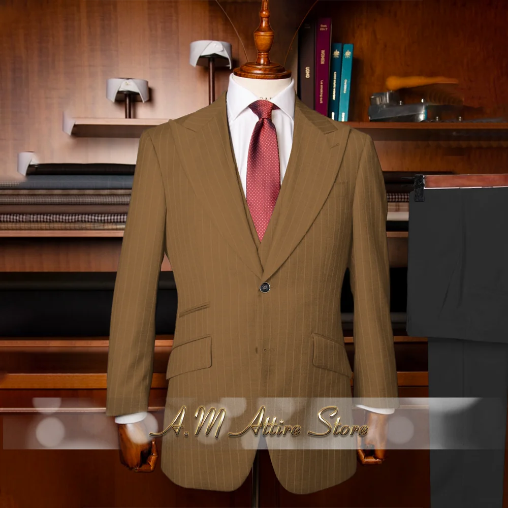 The Sterling Meridian: Men’s Retro Striped 3-Piece Grey Suit