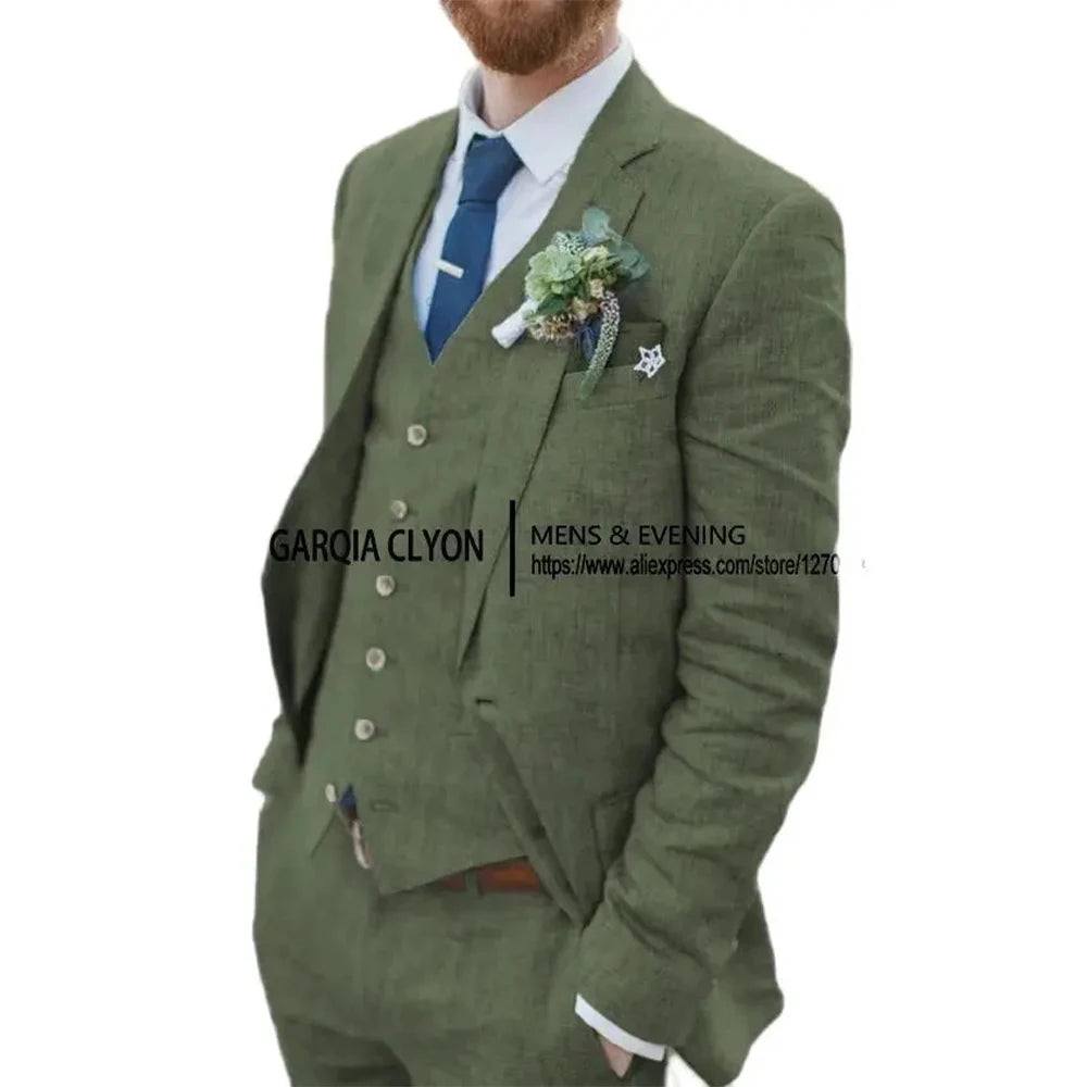 The Azure Coast: 3-Piece Retro Linen Wedding Suit