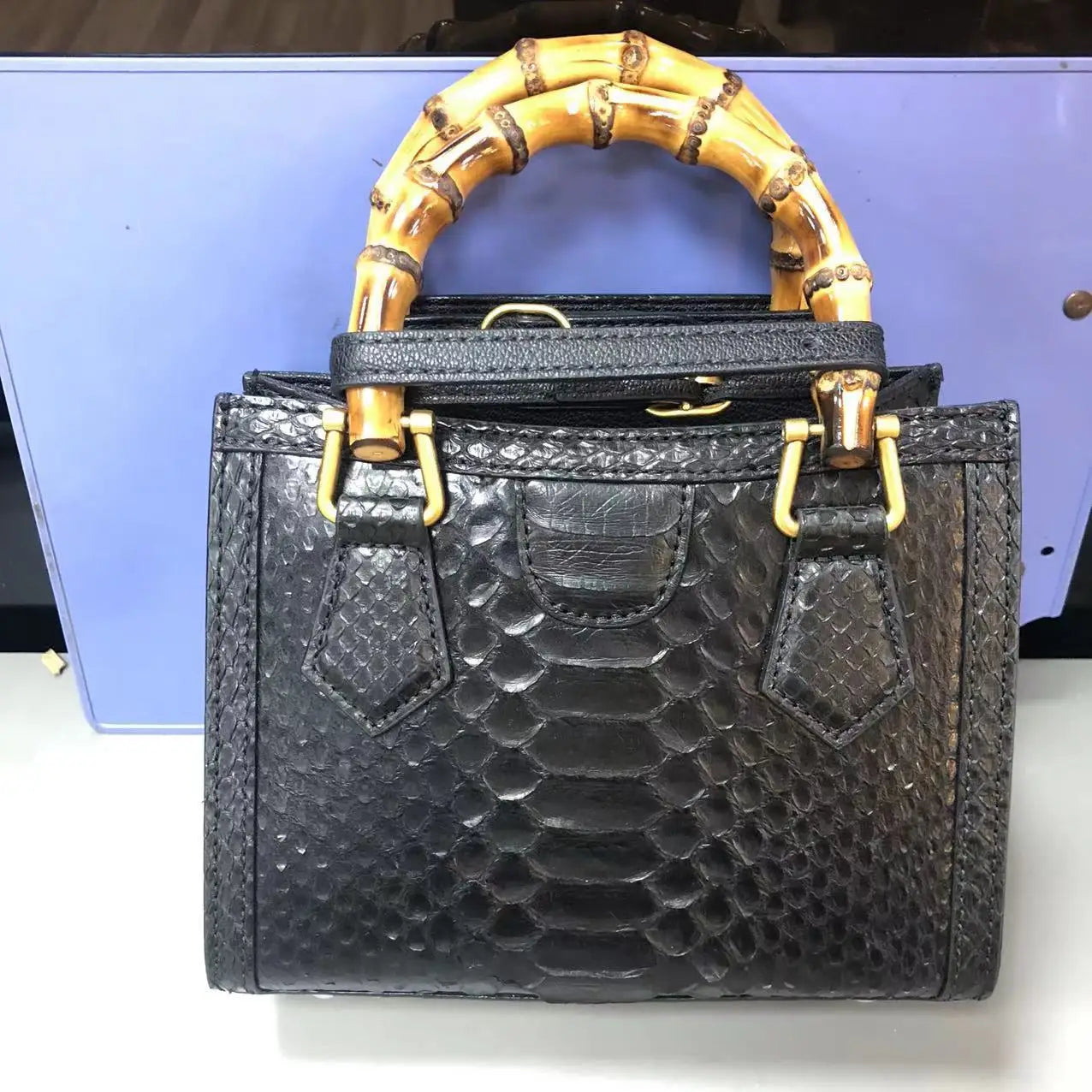 The Python Sovereign: Genuine Serpentine & Bamboo Executive Tote