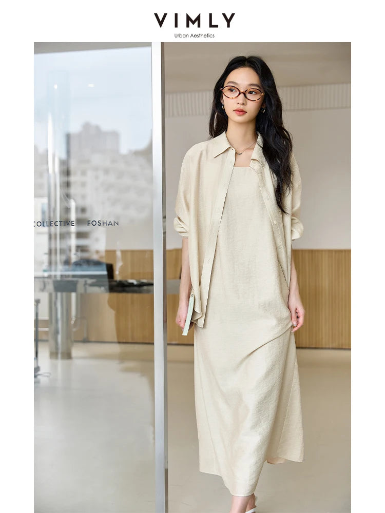 The Autumn Sophisticate: Vimly Two-Piece Suspend Dress & Oversized Shirt Set