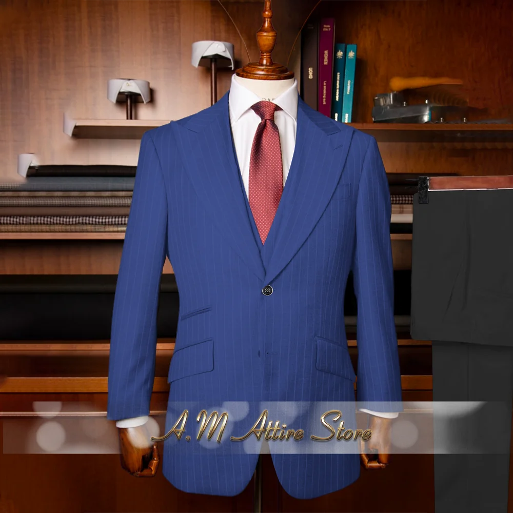 The Sterling Meridian: Men’s Retro Striped 3-Piece Grey Suit