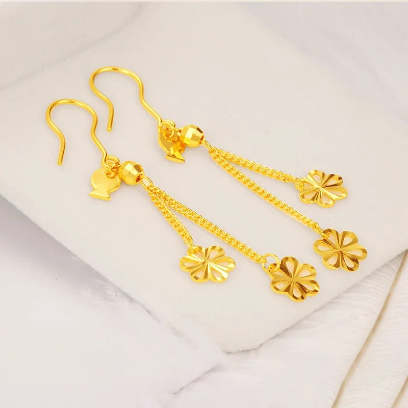 The Golden Cascade: 24K Pure Solid Gold Tassel Earrings