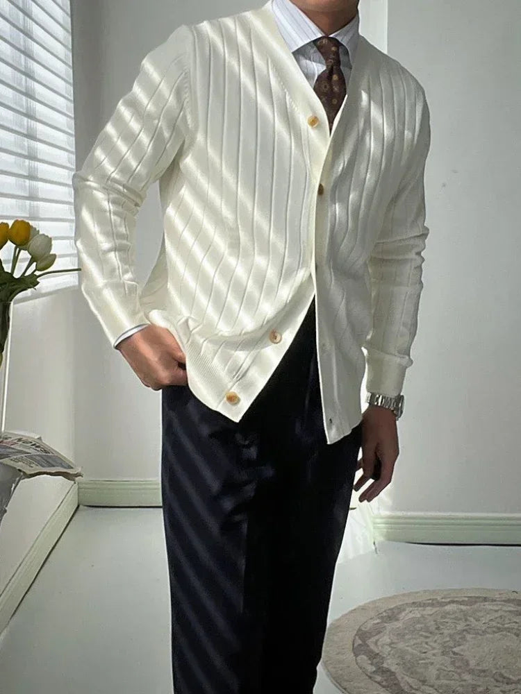 The Kyoto Monolith: Modern V-Neck Business Cardigan