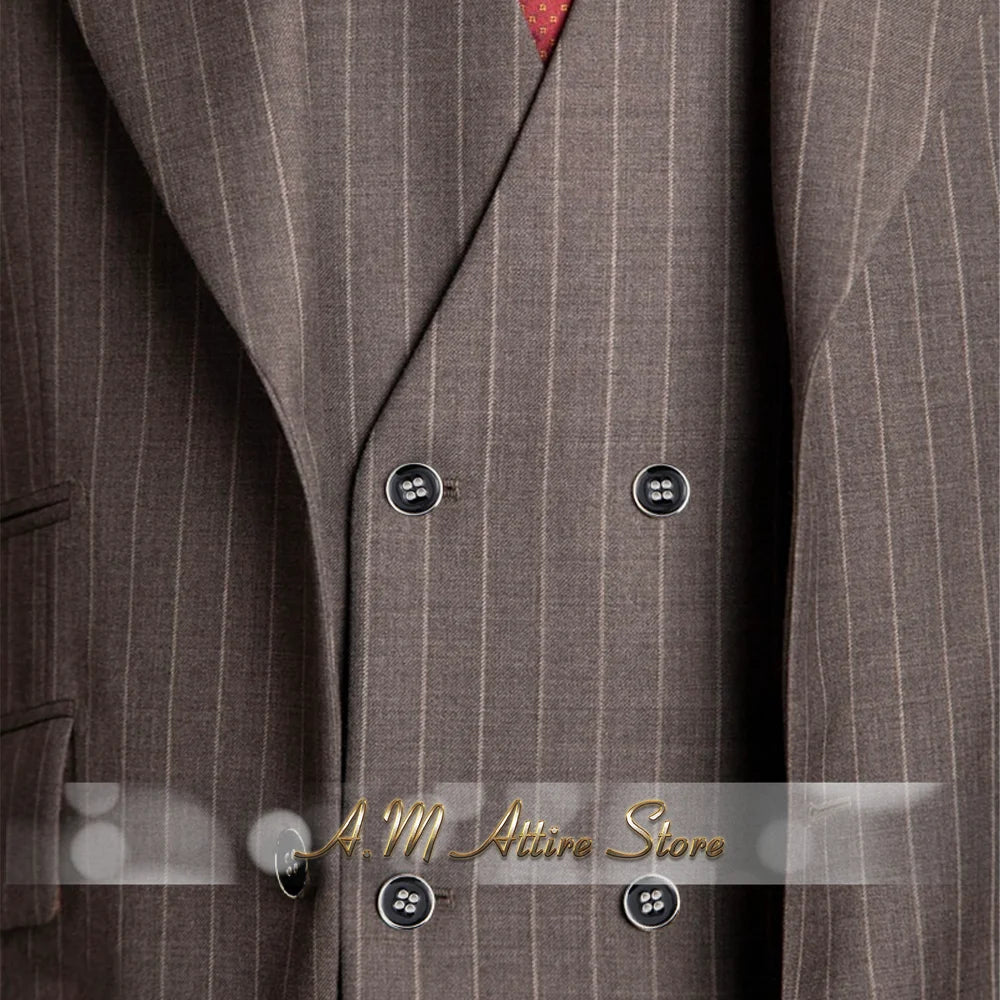 The Sterling Meridian: Men’s Retro Striped 3-Piece Grey Suit