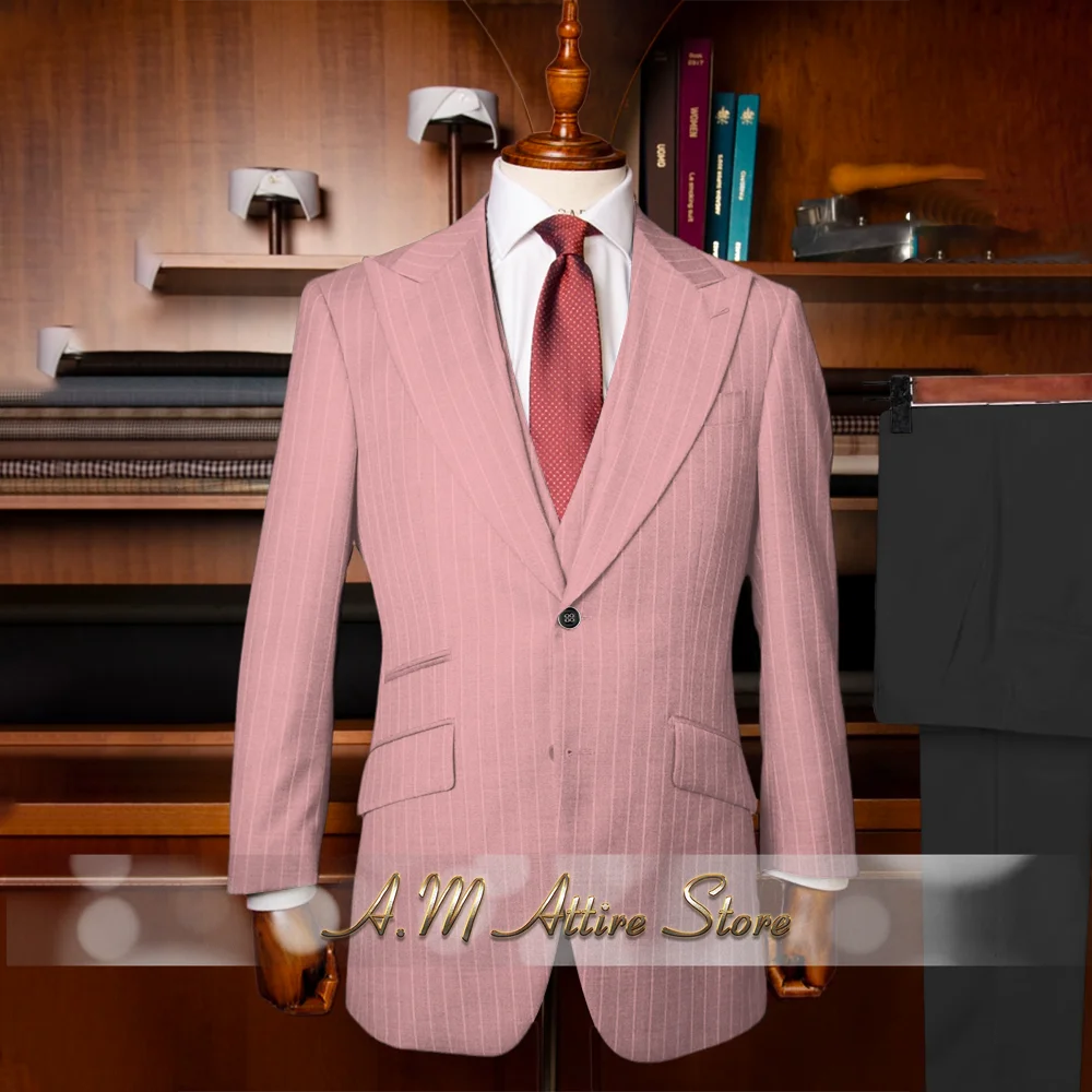 The Sterling Meridian: Men’s Retro Striped 3-Piece Grey Suit