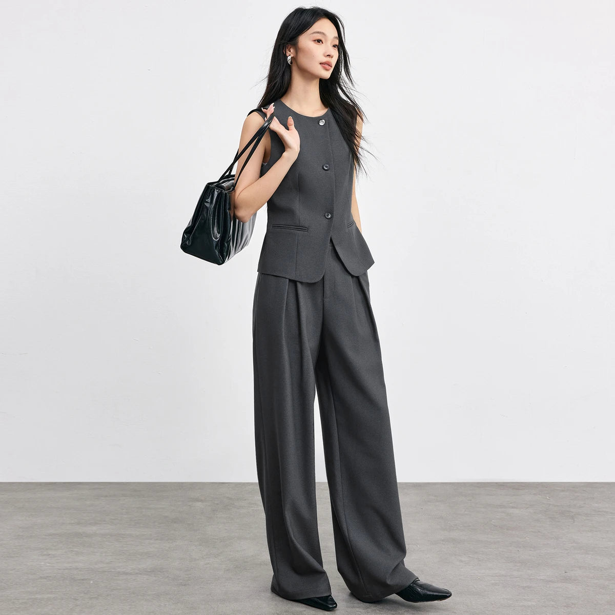 The Commuter Chic: Sentubila Overlap Vest & Wide-Leg Trouser Set