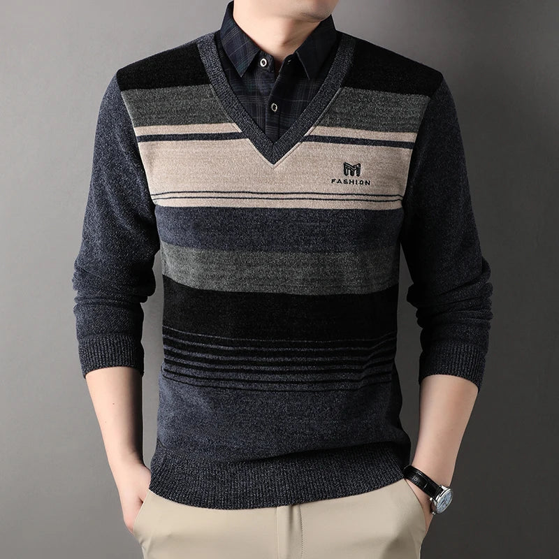 The Arctic Stripe: Velvet-Lined Thermal Pullover