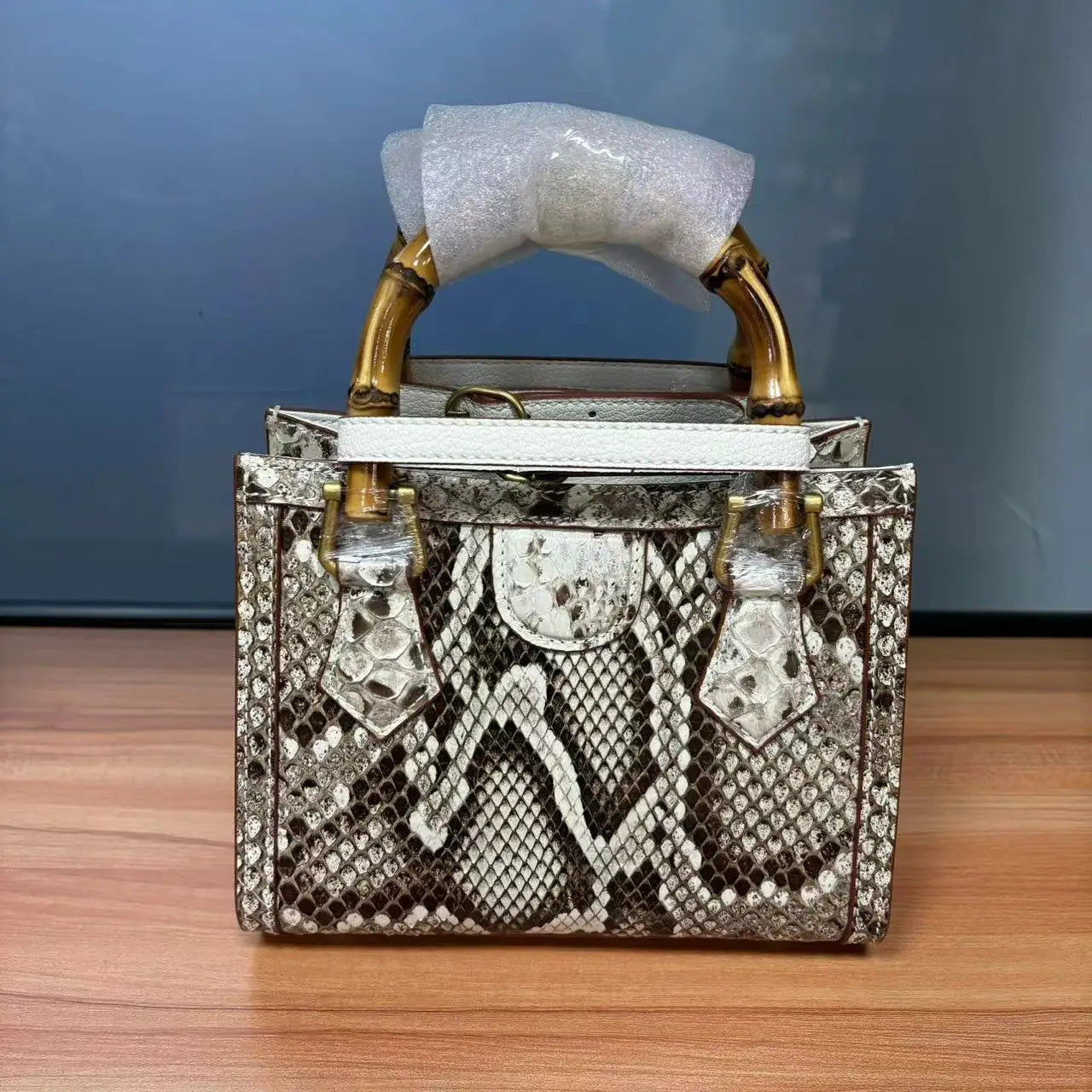The Python Sovereign: Genuine Serpentine & Bamboo Executive Tote