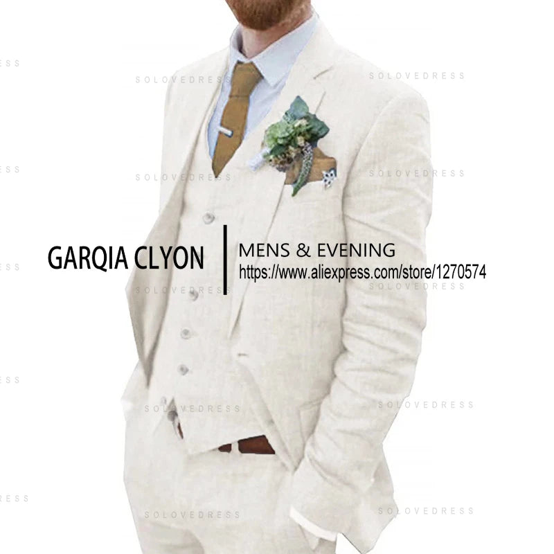 The Azure Coast: 3-Piece Retro Linen Wedding Suit