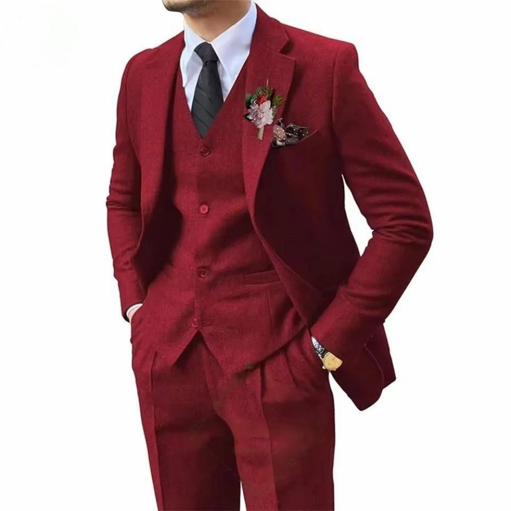 The Amber Fishbone: Brown Tweed 3-Piece Smoking Suit