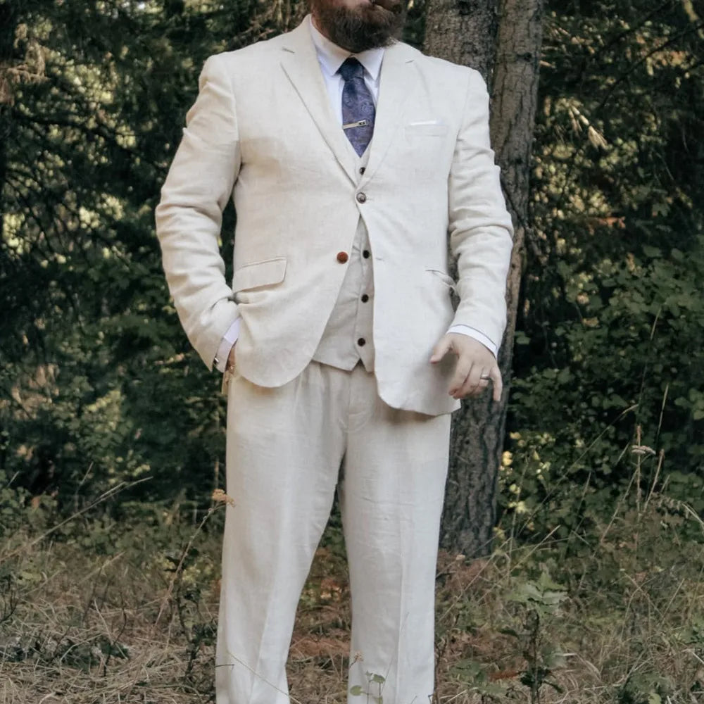 The Azure Coast: 3-Piece Retro Linen Wedding Suit