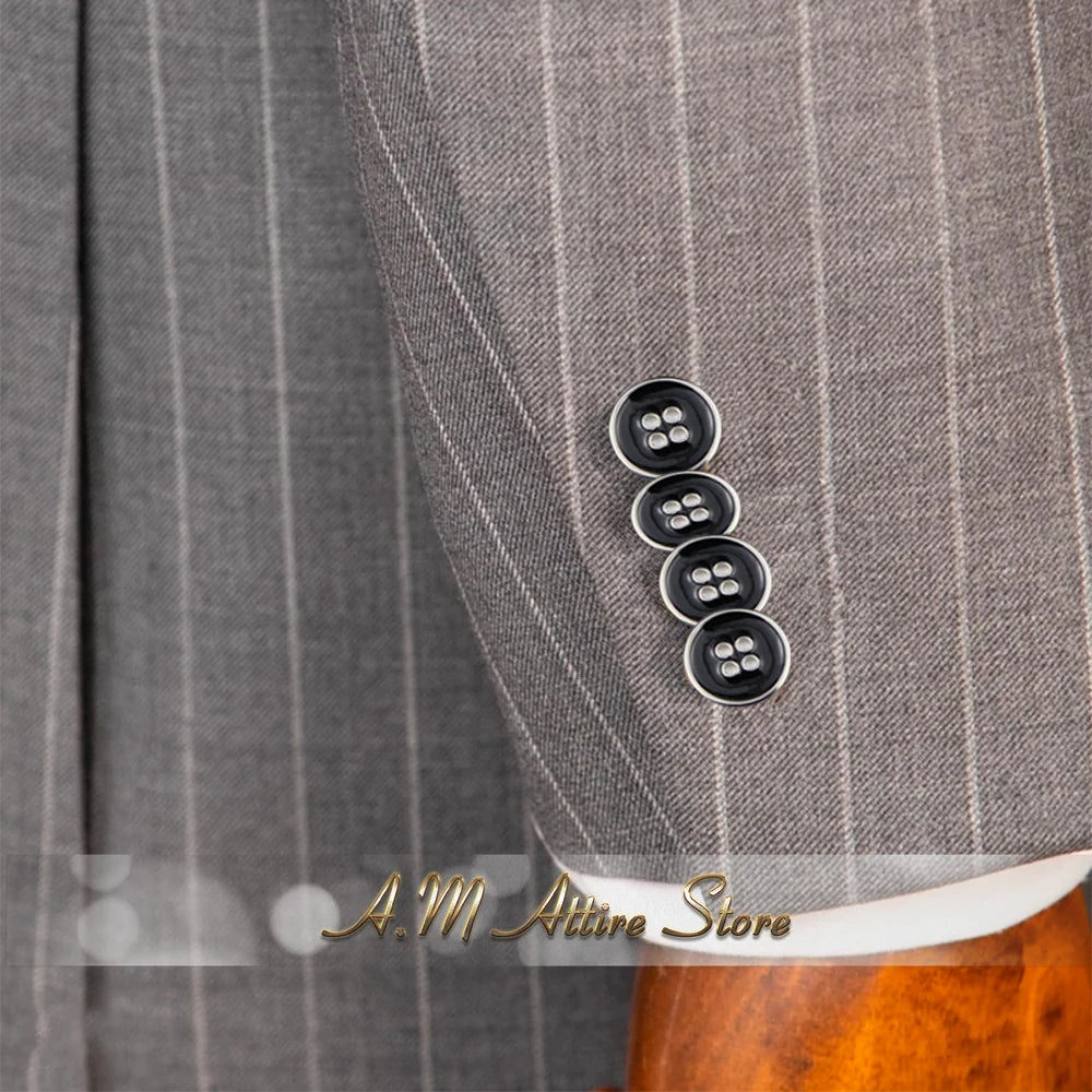 The Sterling Meridian: Men’s Retro Striped 3-Piece Grey Suit