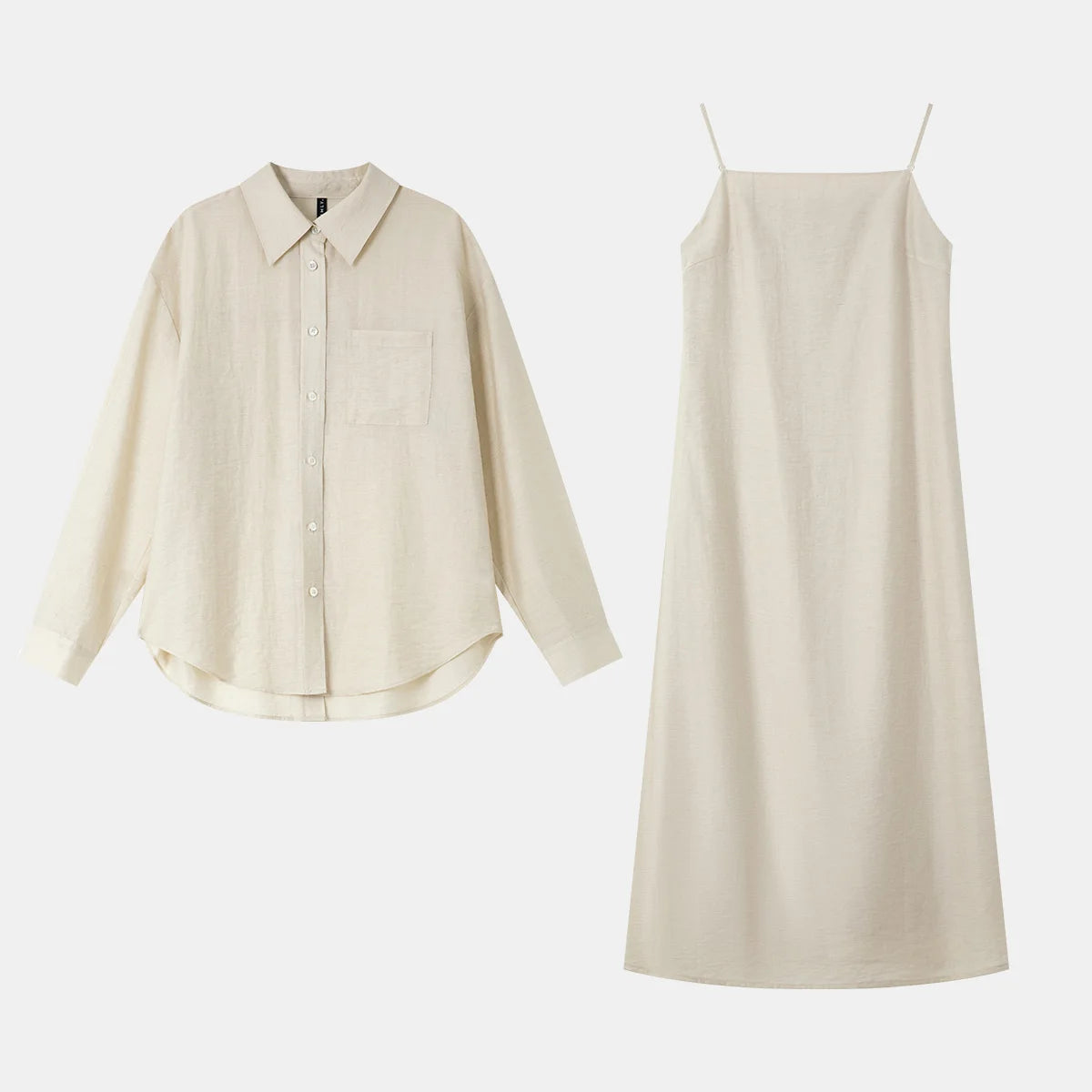 The Autumn Sophisticate: Vimly Two-Piece Suspend Dress & Oversized Shirt Set