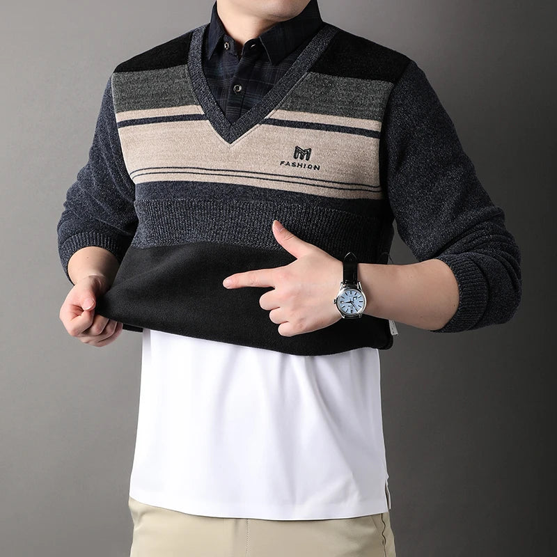 The Arctic Stripe: Velvet-Lined Thermal Pullover