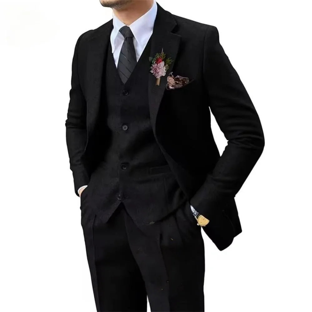 The Amber Fishbone: Brown Tweed 3-Piece Smoking Suit