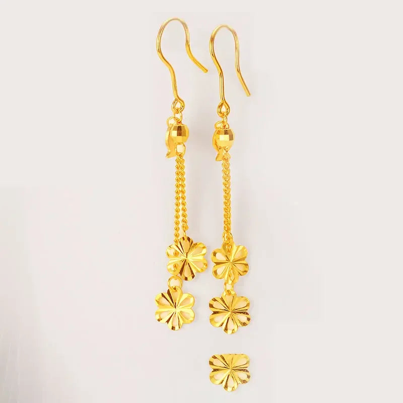 The Golden Cascade: 24K Pure Solid Gold Tassel Earrings