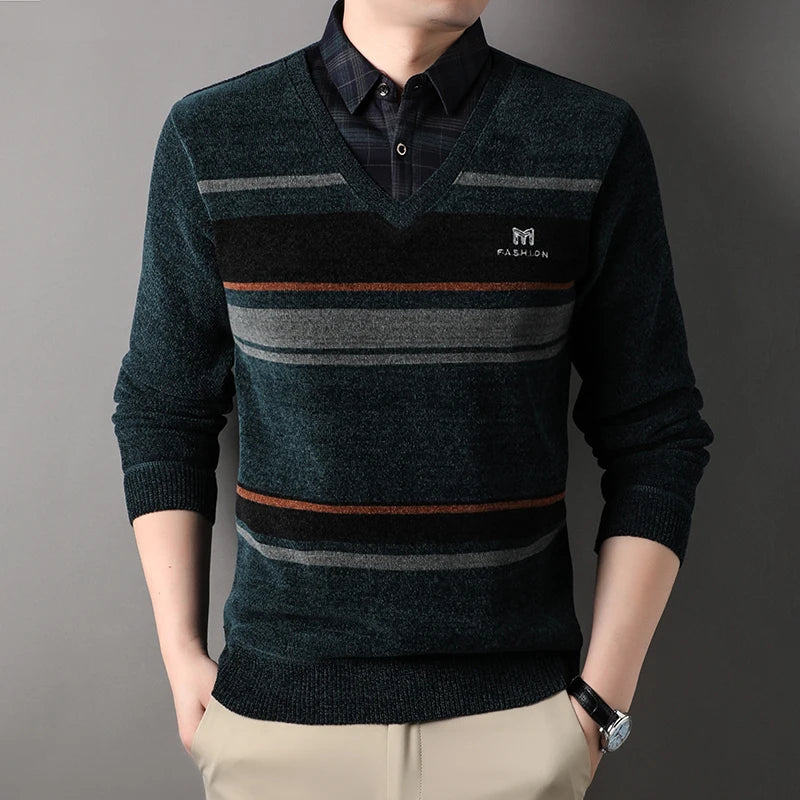 The Arctic Stripe: Velvet-Lined Thermal Pullover