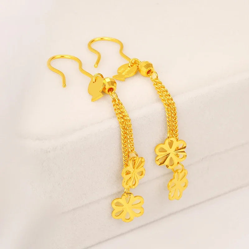 The Golden Cascade: 24K Pure Solid Gold Tassel Earrings