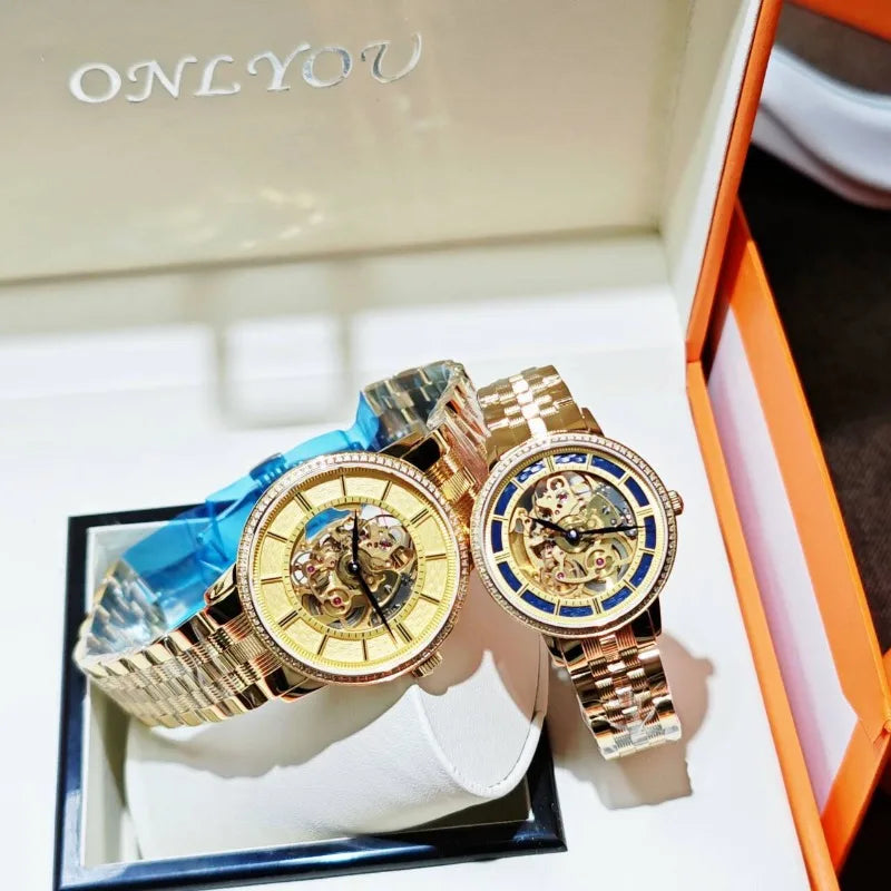 The Ethereal Kinetic: Genuine Diamond-Set Skeleton Automatic Watch