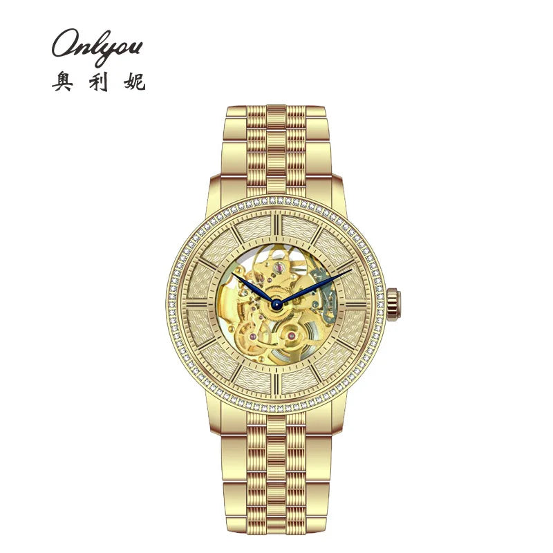 The Ethereal Kinetic: Genuine Diamond-Set Skeleton Automatic Watch