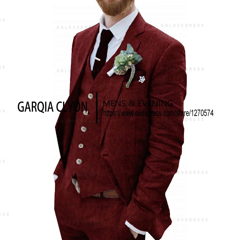 The Azure Coast: 3-Piece Retro Linen Wedding Suit