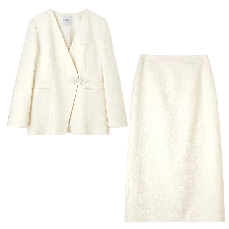 The Empress Jacquard: Sentubila Mandarin-Inspired Skirt Suit