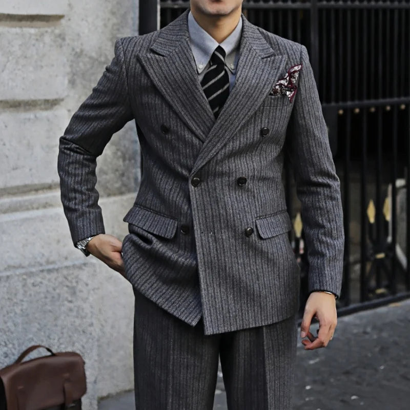 The Sterling Regent: Double-Breasted Herringbone 2-Piece
