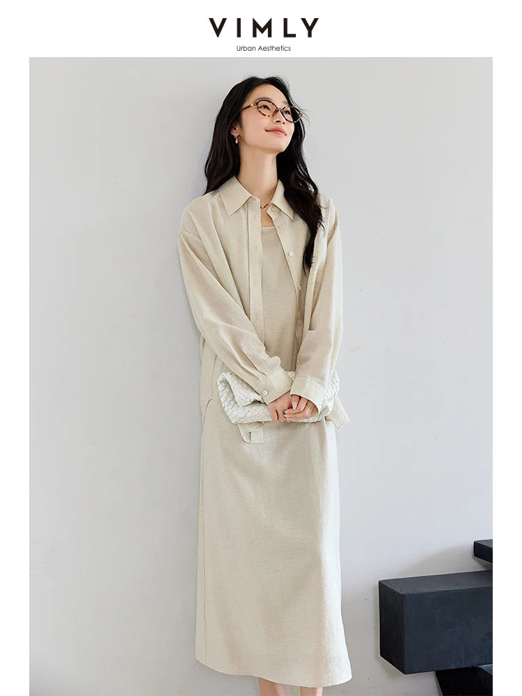 The Autumn Sophisticate: Vimly Two-Piece Suspend Dress & Oversized Shirt Set