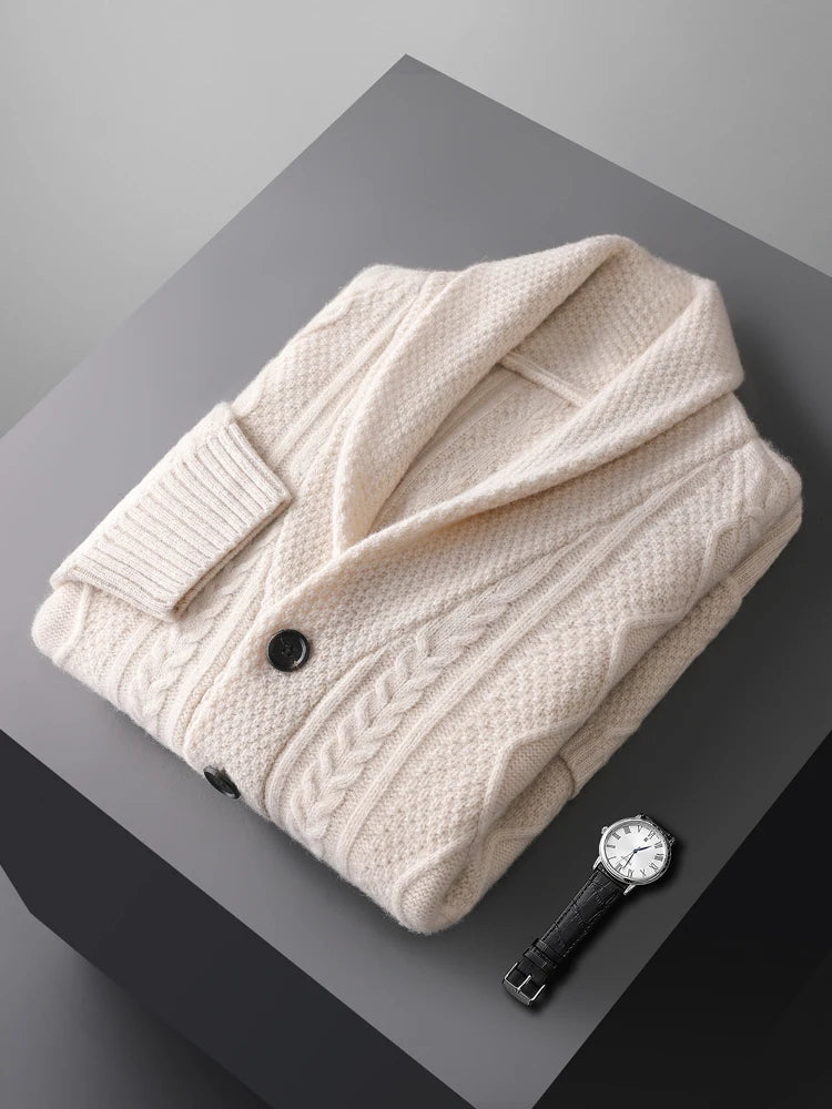 The Heritage Crest: Merino Jacquard Cardigan